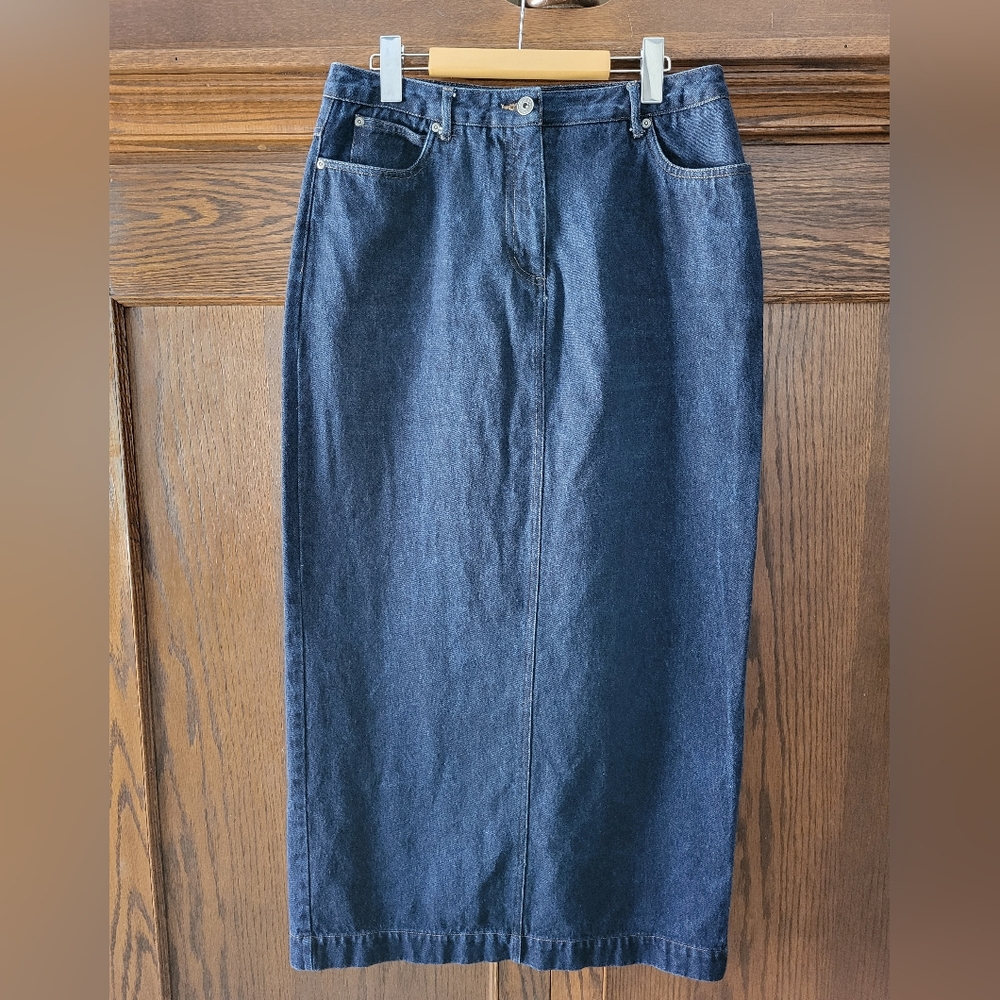 Contrast Dark Blue Denim Midi Skirt